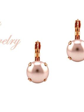 Rose Pearl Solitaire Earrings, 11mm Rose Gold Plated Drops Bridal Jewelry